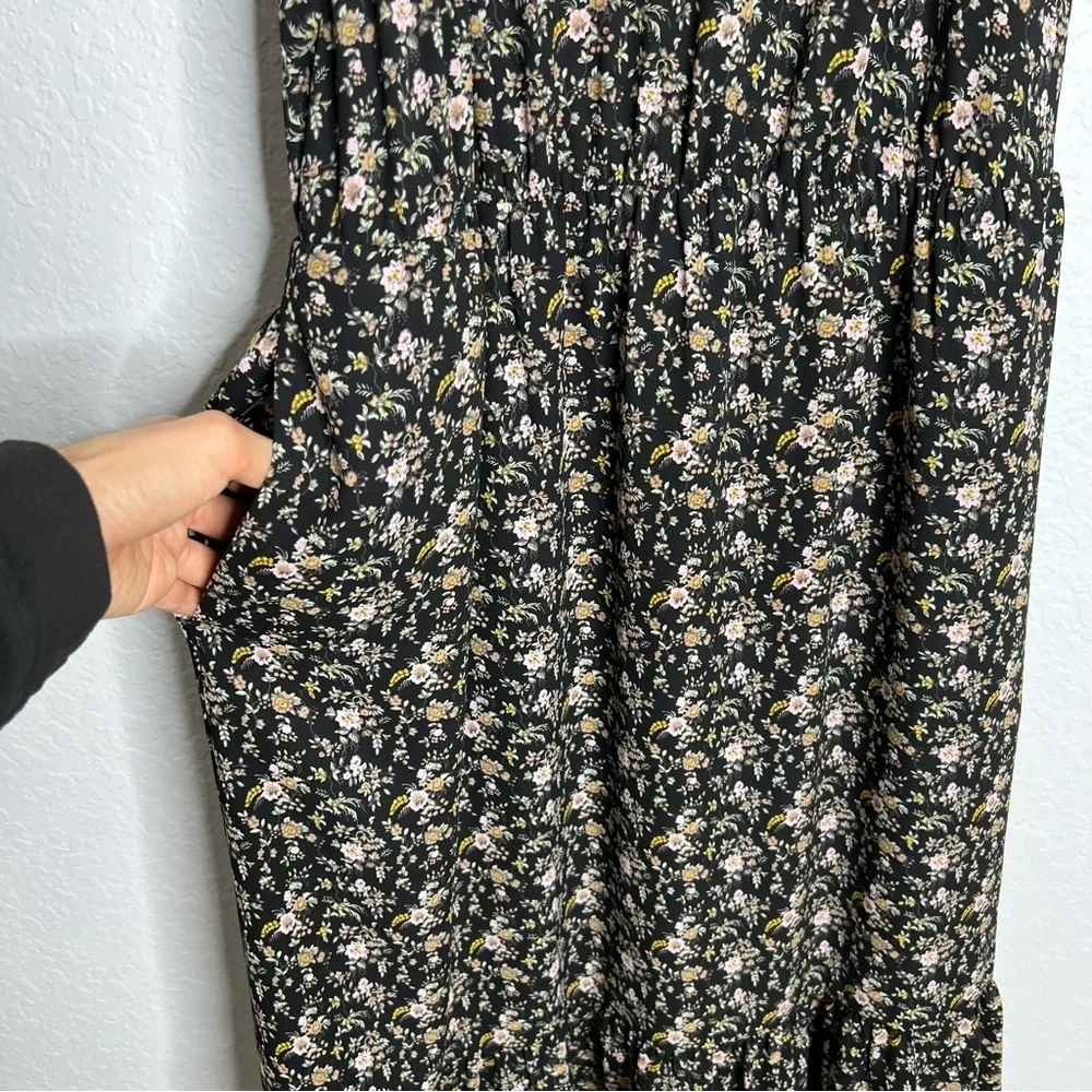J. Crew dress midi women Medium Black Floral Pockets sleeveless M_6